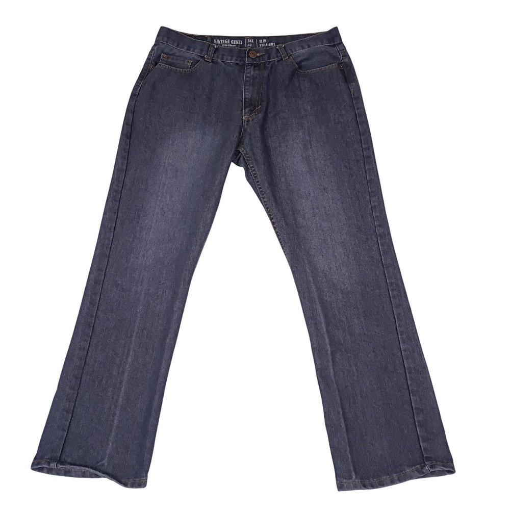 Vintage Genes‎ Mens Slim Straight Leg Jeans Dark Wash Blue Denim 36x32
